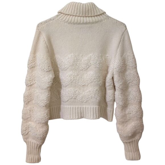 Monique Lhuillier Collection Textured Cream Turtleneck Boxy Cropped Sweater Sz M - Picture 2 of 4